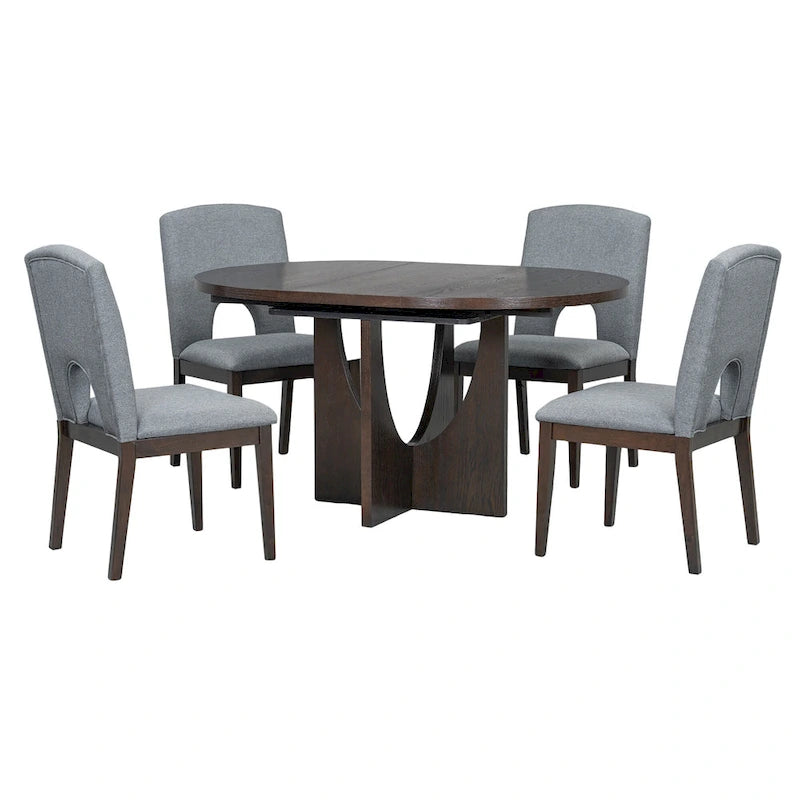 Modern 5-Piece Round Dining Table with 16.2 Removable Leaf