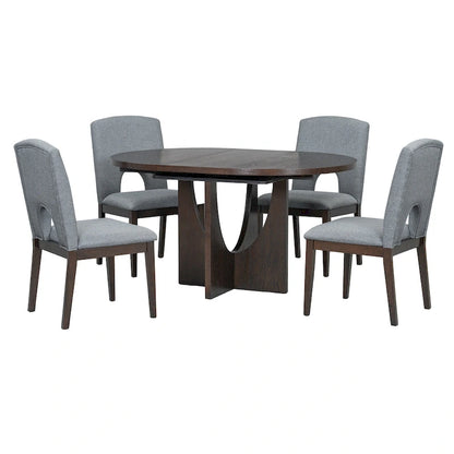 Modern 5-Piece Round Dining Table with 16.2 Removable Leaf