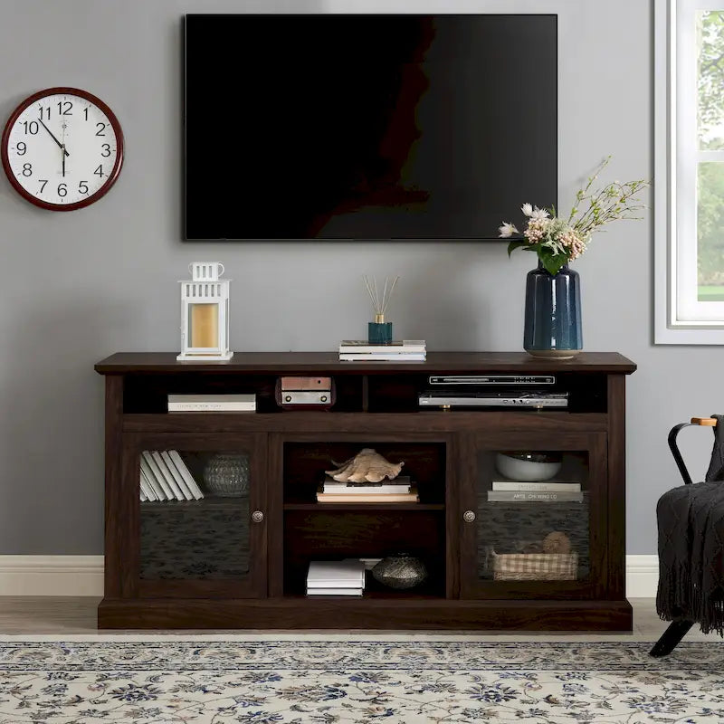 Classic American TV Stand with 4 Storage Shelf and 2 Storage Cabinets for Living Rooms Bedroom and Office