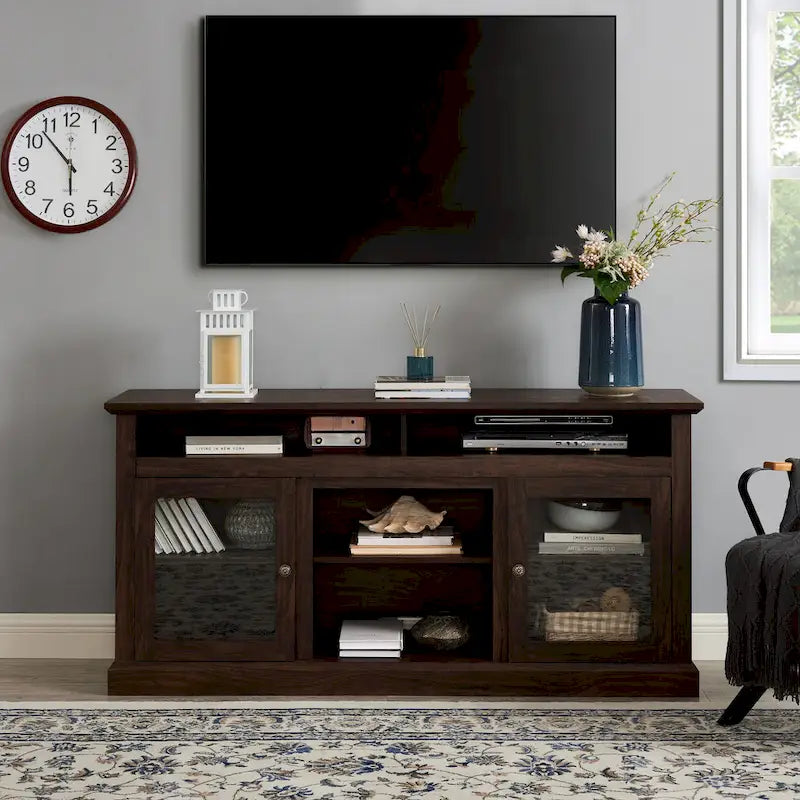 Classic American TV Stand with 4 Storage Shelf and 2 Storage Cabinets for Living Rooms Bedroom and Office