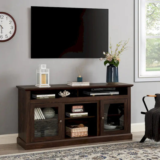 Classic American TV Stand with 4 Storage Shelf and 2 Storage Cabinets for Living Rooms Bedroom and Office