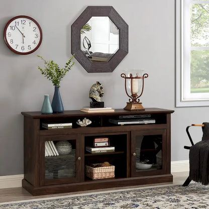 Classic American TV Stand with 4 Storage Shelf and 2 Storage Cabinets for Living Rooms Bedroom and Office