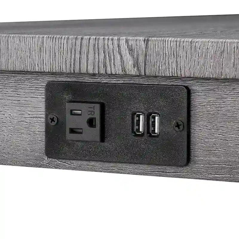 Bar Dining Table Set and 3 Bar Stools with Power Outlet Kitchen Breakfast Nook Wooden Dining Table Chairs Sets