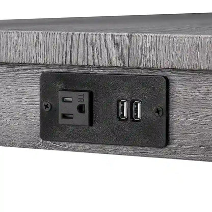 Bar Dining Table Set and 3 Bar Stools with Power Outlet Kitchen Breakfast Nook Wooden Dining Table Chairs Sets