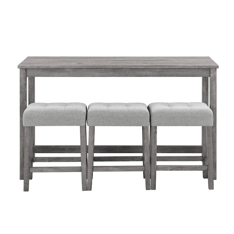 Bar Dining Table Set and 3 Bar Stools with Power Outlet Kitchen Breakfast Nook Wooden Dining Table Chairs Sets