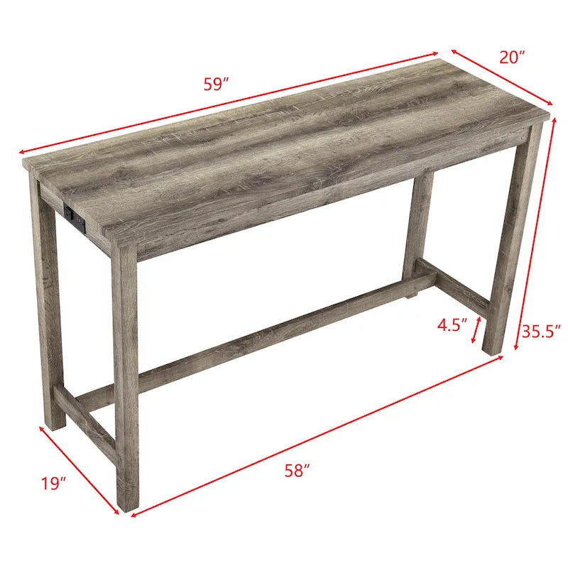Bar Dining Table Set and 3 Bar Stools with Power Outlet Kitchen Breakfast Nook Wooden Dining Table Chairs Sets