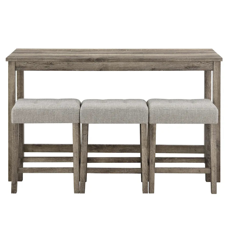 Bar Dining Table Set and 3 Bar Stools with Power Outlet Kitchen Breakfast Nook Wooden Dining Table Chairs Sets