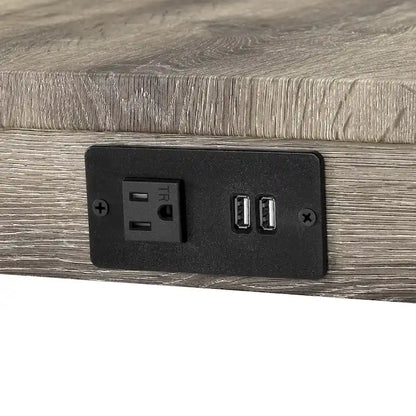 Bar Dining Table Set and 3 Bar Stools with Power Outlet Kitchen Breakfast Nook Wooden Dining Table Chairs Sets