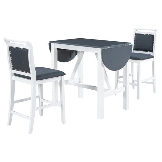 Compact 3-Piece Counter-Height Set  Drop-Leaf Wood Table & 2 Padded Dining Chairs for Small Spaces
