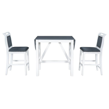 Compact 3-Piece Counter-Height Set  Drop-Leaf Wood Table & 2 Padded Dining Chairs for Small Spaces