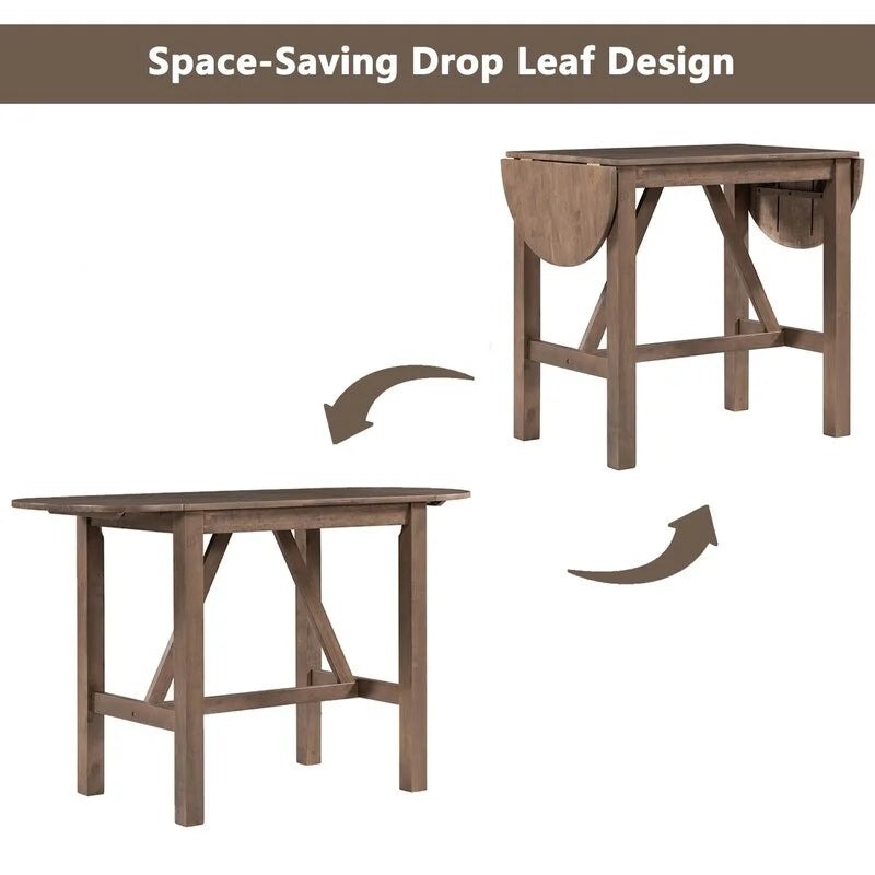 Compact 3-Piece Counter-Height Set  Drop-Leaf Wood Table & 2 Padded Dining Chairs for Small Spaces
