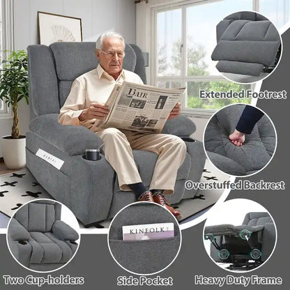 Snowflake Velvet Fabric Power Lift Recliner w/Extended Footrest