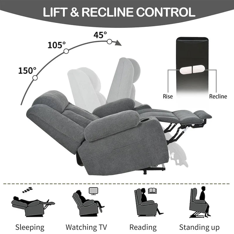 Snowflake Velvet Fabric Power Lift Recliner w/Extended Footrest