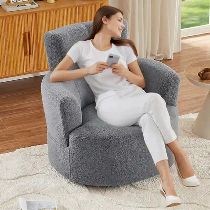 360 Swivel Chair, Upholstered Barrel Chair with Adjustable Headrest Modern Swivel Round Sofa Chair for Living Room