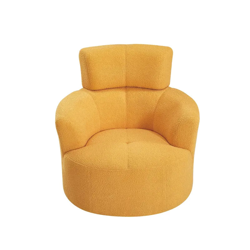360 Swivel Chair, Upholstered Barrel Chair with Adjustable Headrest Modern Swivel Round Sofa Chair for Living Room