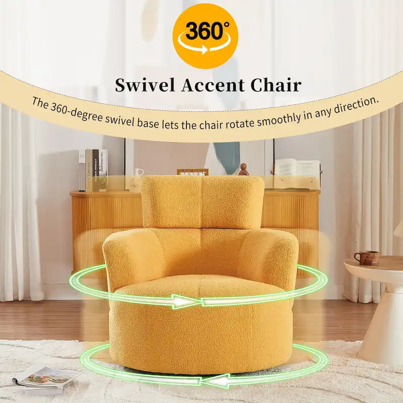 360 Swivel Chair, Upholstered Barrel Chair with Adjustable Headrest Modern Swivel Round Sofa Chair for Living Room