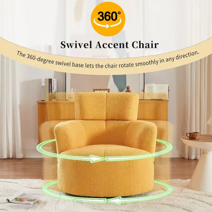 360 Swivel Chair, Upholstered Barrel Chair with Adjustable Headrest Modern Swivel Round Sofa Chair for Living Room