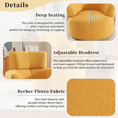360 Swivel Chair, Upholstered Barrel Chair with Adjustable Headrest Modern Swivel Round Sofa Chair for Living Room