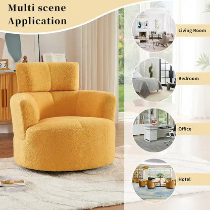 360 Swivel Chair, Upholstered Barrel Chair with Adjustable Headrest Modern Swivel Round Sofa Chair for Living Room