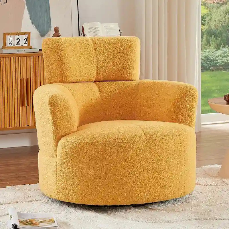 360 Swivel Chair, Upholstered Barrel Chair with Adjustable Headrest Modern Swivel Round Sofa Chair for Living Room