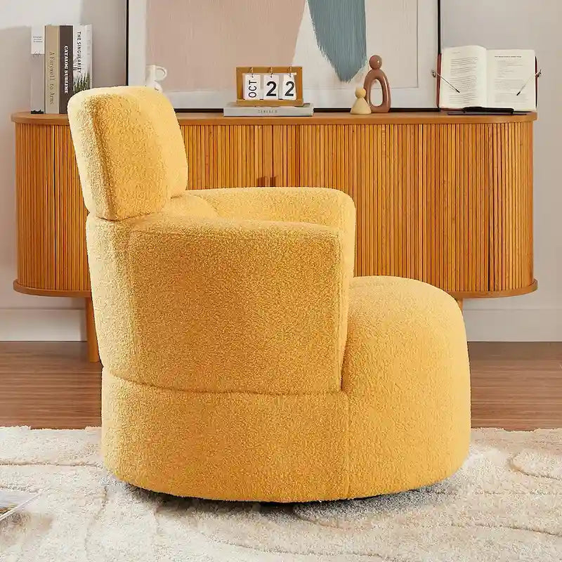 360 Swivel Chair, Upholstered Barrel Chair with Adjustable Headrest Modern Swivel Round Sofa Chair for Living Room
