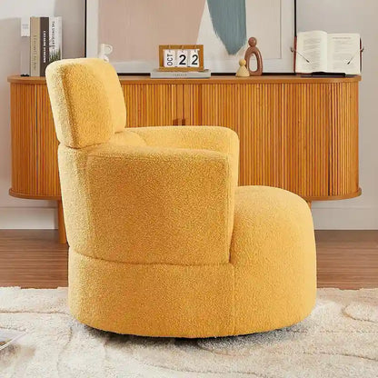 360 Swivel Chair, Upholstered Barrel Chair with Adjustable Headrest Modern Swivel Round Sofa Chair for Living Room