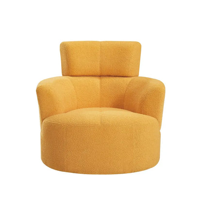 360 Swivel Chair, Upholstered Barrel Chair with Adjustable Headrest Modern Swivel Round Sofa Chair for Living Room