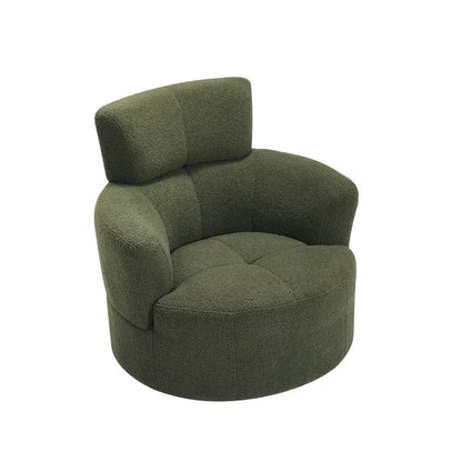 360 Swivel Chair, Upholstered Barrel Chair with Adjustable Headrest Modern Swivel Round Sofa Chair for Living Room