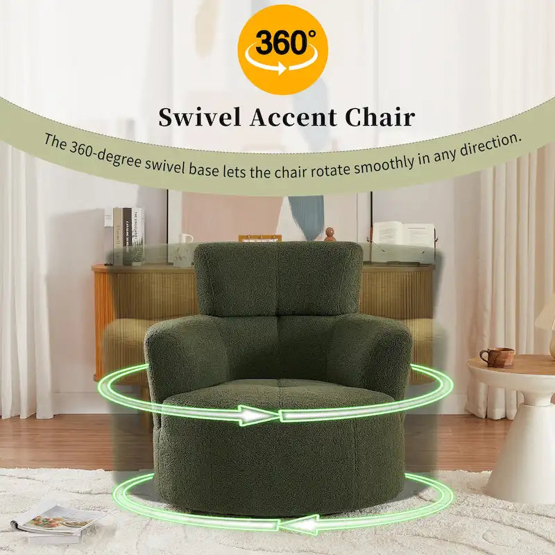 360 Swivel Chair, Upholstered Barrel Chair with Adjustable Headrest Modern Swivel Round Sofa Chair for Living Room