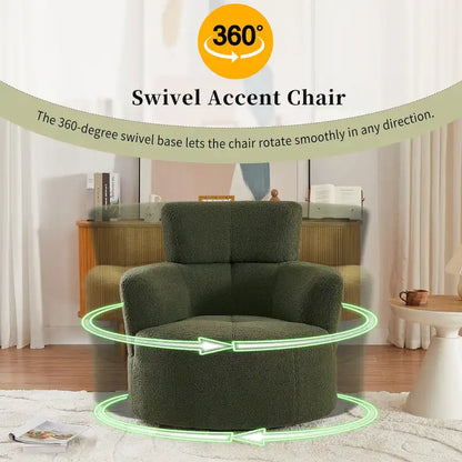 360 Swivel Chair, Upholstered Barrel Chair with Adjustable Headrest Modern Swivel Round Sofa Chair for Living Room