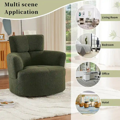 360 Swivel Chair, Upholstered Barrel Chair with Adjustable Headrest Modern Swivel Round Sofa Chair for Living Room
