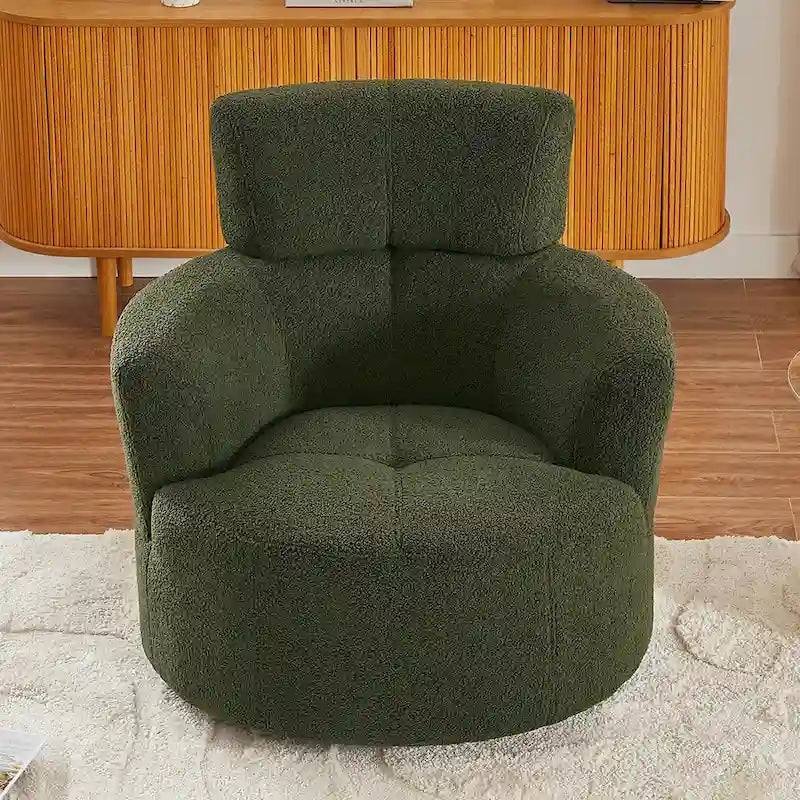 360 Swivel Chair, Upholstered Barrel Chair with Adjustable Headrest Modern Swivel Round Sofa Chair for Living Room