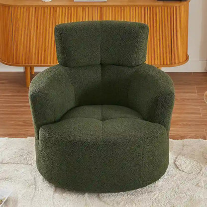 360 Swivel Chair, Upholstered Barrel Chair with Adjustable Headrest Modern Swivel Round Sofa Chair for Living Room