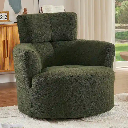 360 Swivel Chair, Upholstered Barrel Chair with Adjustable Headrest Modern Swivel Round Sofa Chair for Living Room