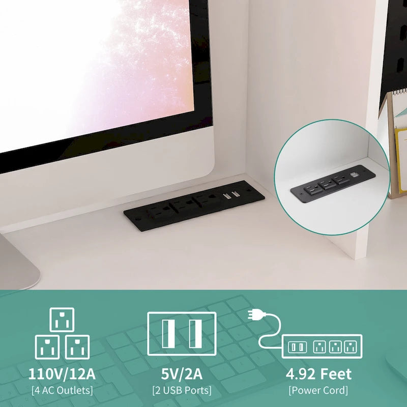 L Shaped Desk with outlet, Computer Desk with Drawers, Bookshelf