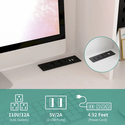 L Shaped Desk with outlet, Computer Desk with Drawers, Bookshelf