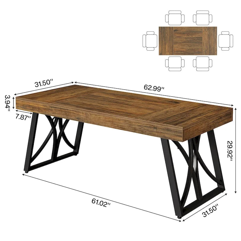 63-Inch Conference Table for 6-8 People, Rectangular Meeting Table