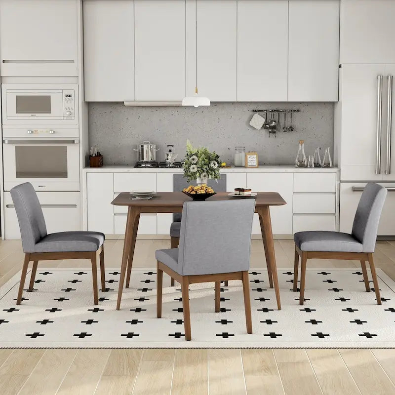 Dining Room Set of 5, Kitchen Set with Wood Frame Dining Table and 4 Upholstered Chairs for Dining Room Restaurant