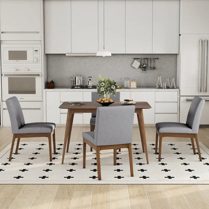 Dining Room Set of 5, Kitchen Set with Wood Frame Dining Table and 4 Upholstered Chairs for Dining Room Restaurant