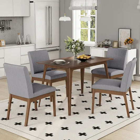 Dining Room Set of 5, Kitchen Set with Wood Frame Dining Table and 4 Upholstered Chairs for Dining Room Restaurant