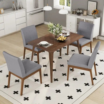 Dining Room Set of 5, Kitchen Set with Wood Frame Dining Table and 4 Upholstered Chairs for Dining Room Restaurant