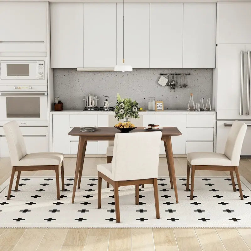 Dining Room Set of 5, Kitchen Set with Wood Frame Dining Table and 4 Upholstered Chairs for Dining Room Restaurant