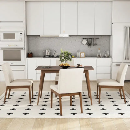 Dining Room Set of 5, Kitchen Set with Wood Frame Dining Table and 4 Upholstered Chairs for Dining Room Restaurant