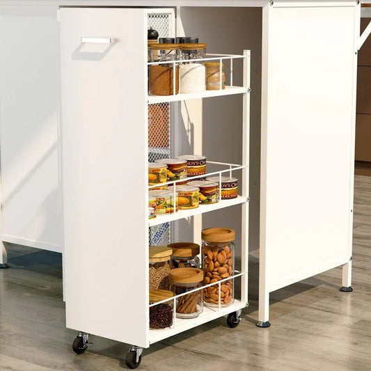 Kitchen Island with Folding Flip-Up Panel, Cabinet Shelves and Drawers, Hooks