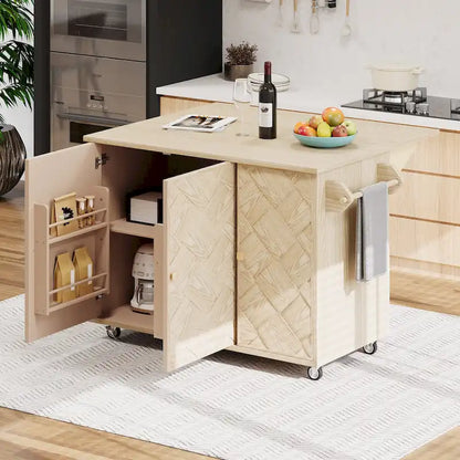 51.2W Ash Veneer Solid Wood Handwoven Kitchen Island With Drop Leaf(no include stool)