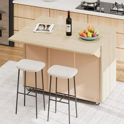 51.2W Ash Veneer Solid Wood Handwoven Kitchen Island With Drop Leaf(no include stool)