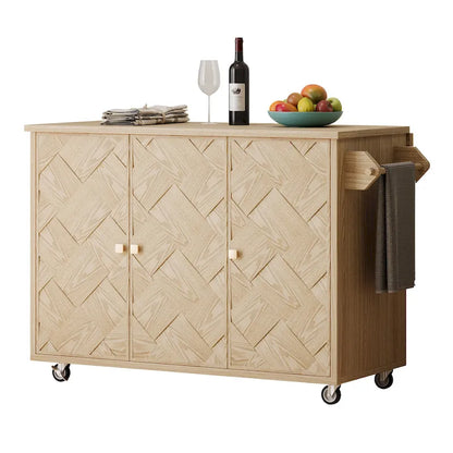 51.2W Ash Veneer Solid Wood Handwoven Kitchen Island With Drop Leaf(no include stool)