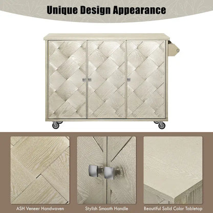 51.2W Ash Veneer Solid Wood Handwoven Kitchen Island With Drop Leaf(no include stool)