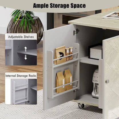 51.2W Ash Veneer Solid Wood Handwoven Kitchen Island With Drop Leaf(no include stool)