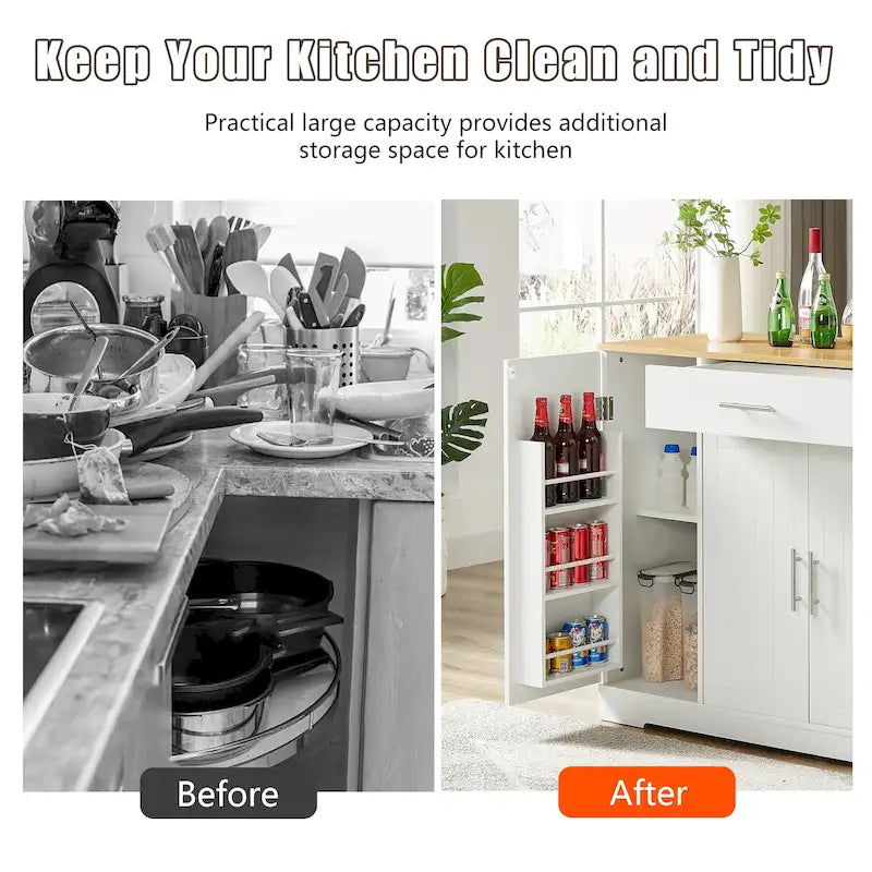 53 Inch Large Kitchen Island With Trash Can Storage Cabinet(no include stool)